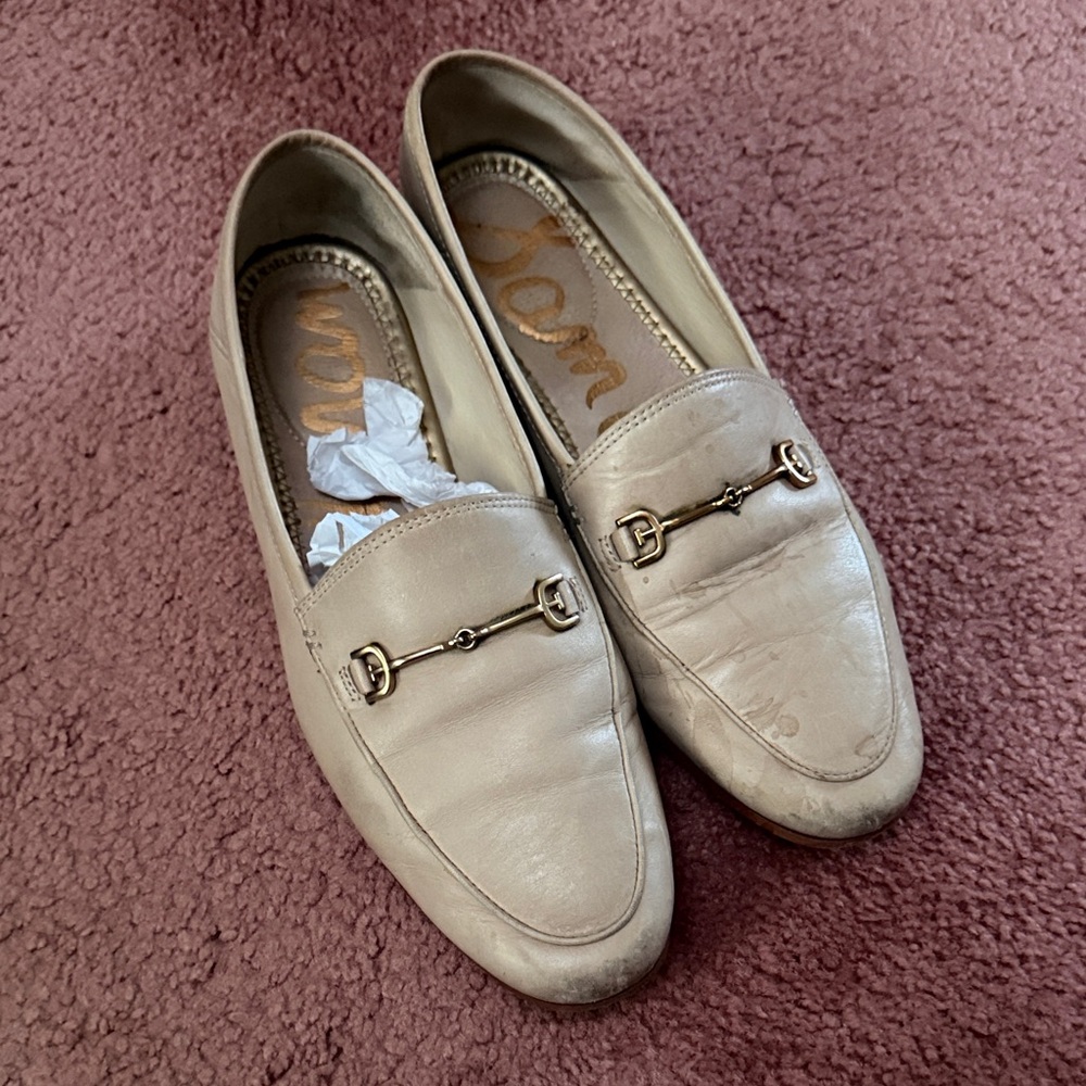 Sam Edelman Beige Loafers with Gold Accent